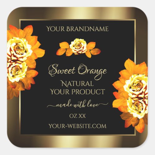 Black Gold Product Labels Blooming Orange Roses
