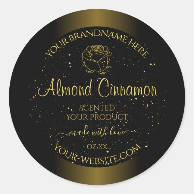 Black Gold Product Labels Glitter Sprinkles Floral (Front)