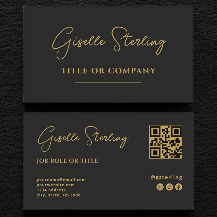 Black Gold Professional Company Script QR Code Business Card