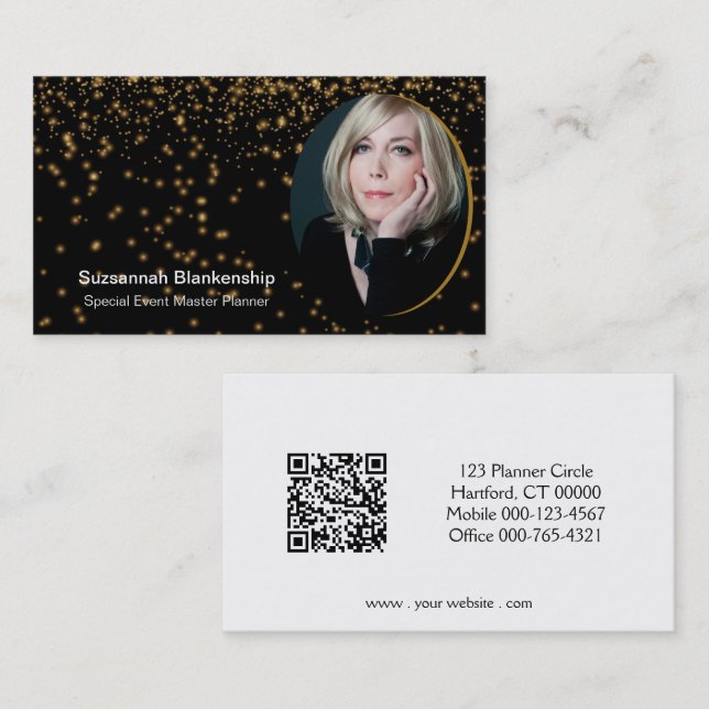 Black Gold Professional Custom Photo QR Code Business Card (Front/Back)