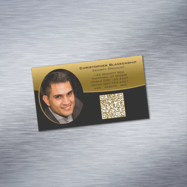 Black Gold Professional Custom Photo QR Code Business Card Magnet | Zazzle