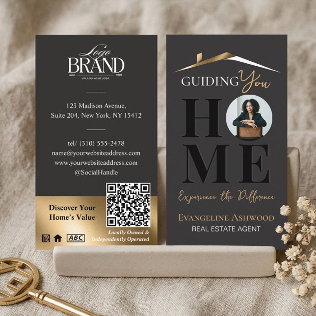 Black Gold Professional Home Real Estate Agent QR Business Card (Black Gold Professional Home Real Estate Agent QR Business Card)