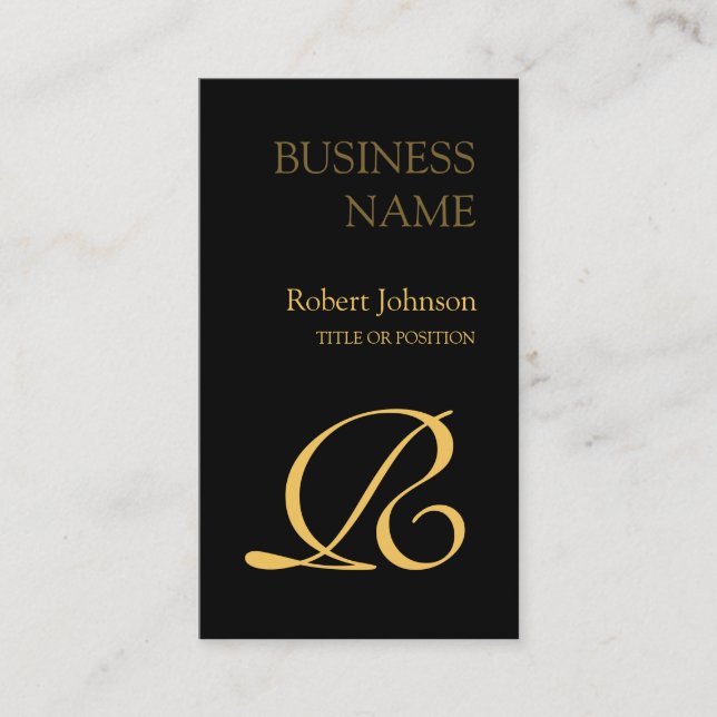 Black Gold Professional Monogram Business Card (Front)