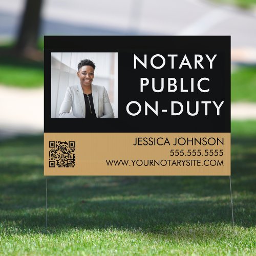 Black  Gold Professional Notary On Duty Outdoor Sign