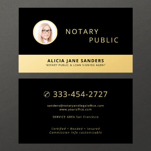 Black gold professional photo notary public business card