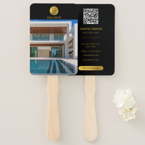 Black  Gold Professional Photo Real Estate Agent Hand Fan