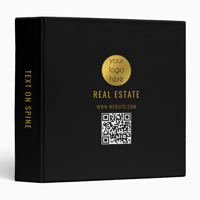 Black Gold Professional Real Estate Agent Business 3 Ring Binder (Front/Spine)