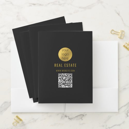 Black Gold Professional Real Estate Agent Business Pocket Folder