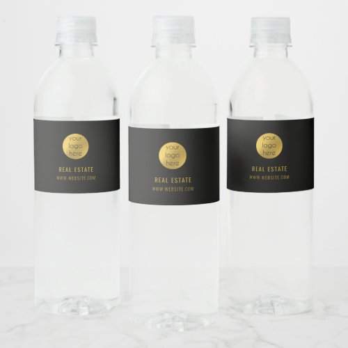 Black Gold Professional Real Estate Agent Business Water Bottle Label