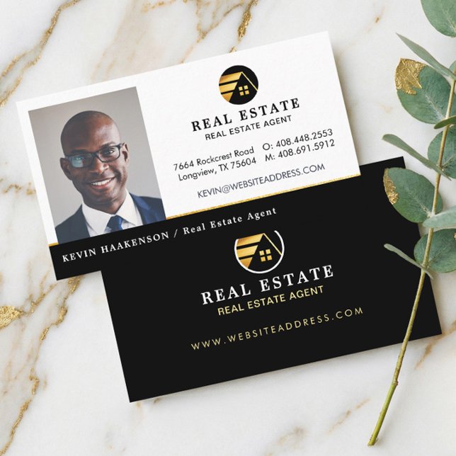 Black Gold Professional Real Estate Agent Photo Business Card (Black Gold Professional Real Estate Agent Photo Business Card)