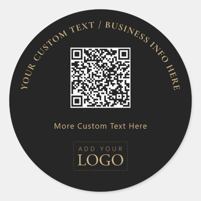 Black & Gold Promotional Business Logo QR Code  Classic Round Sticker (Front)