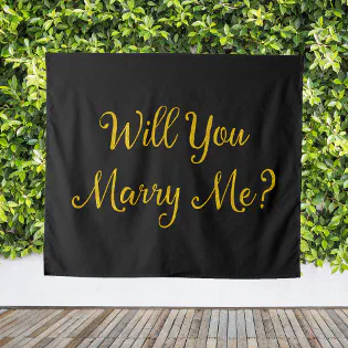 Black Gold Proposal Sign Will You Marry Me? Banner Tapestry