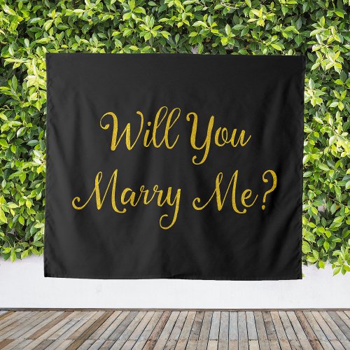 Black Gold Proposal Sign Will You Marry Me Banner Tapestry