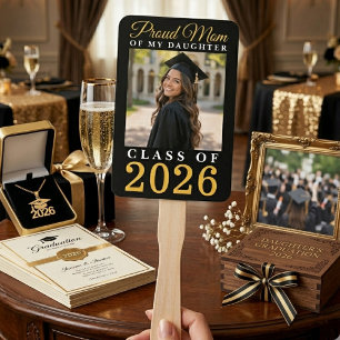 Black Gold Proud Mom Daughter Senior Photo Hand Fan