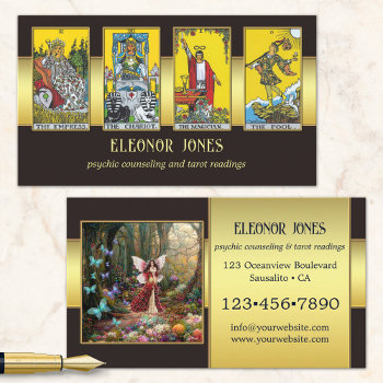 Black Gold Psychic Tarot Reader Photo Business Car Business Card by sunnysites at Zazzle