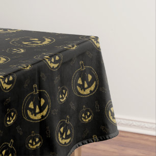 Black & Gold Pumpkin Halloween Table Cloth