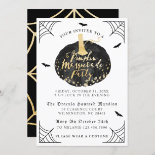 Black & Gold Pumpkin Masquarade Halloween Party Invitation