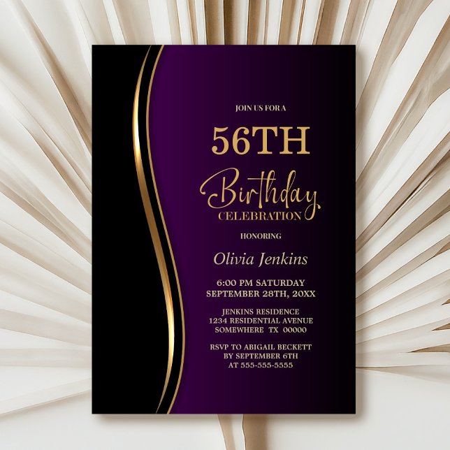 Black Gold Purple Birthday Party Invitation (Creator Uploaded)