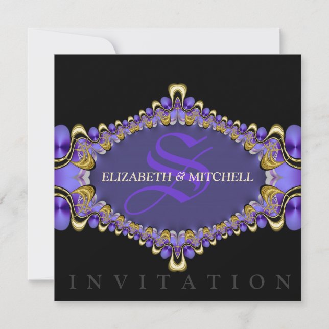 Black Gold Purple Lace Gothic Medieval Wedding Invitation (Front)