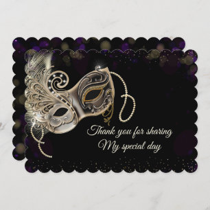Black Gold Purple Masquerade Party Thank You Card