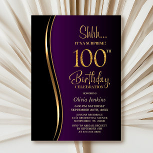 Black Gold Purple Surprise 100th Birthday Invitation
