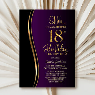 Black Gold Purple Surprise 18th Birthday Invitation