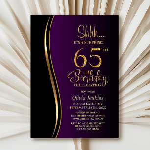 Black Gold Purple Surprise 65th Birthday Invitation