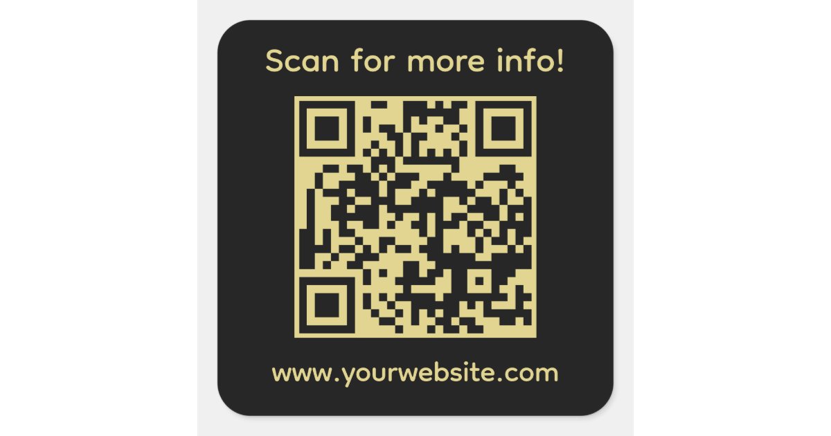 Black, Gold, QR code and custom text Square Sticker | Zazzle