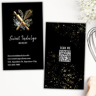 Black Gold QR Code Baking Utensil Bakery Business Card