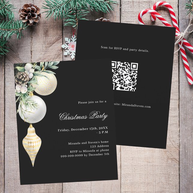 Black gold QR code Christmas Party invitation (Creator Uploaded)
