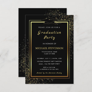 Black Gold QR Code Graduation Invitation Template