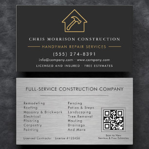 Black Gold QR Code Metal Handyman Construction Business Card