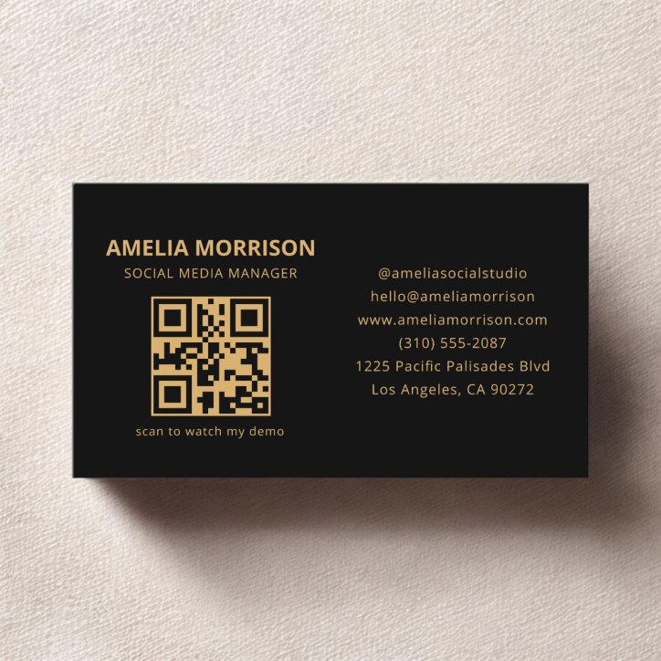 Black Gold QR Code Minimalist Professional Business Card