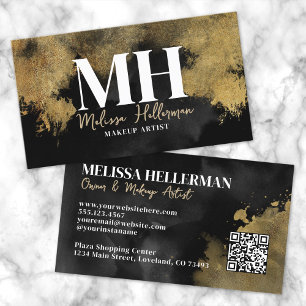 Black Gold QR Code Monogram Business Card