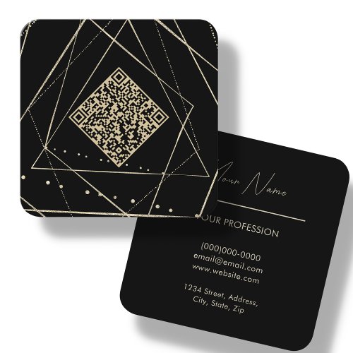 Black  Gold  QR Code Square Business Card