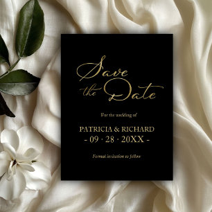 Black Gold QR Code Wedding Save The Date Postcard