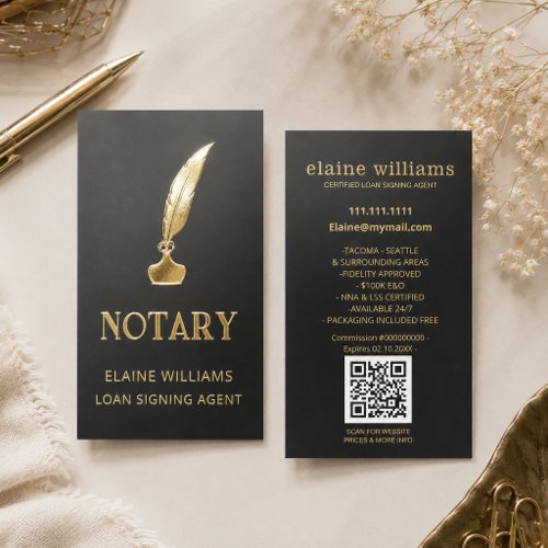 Black Gold QR Notary Loan Signing Agent Foil Business Cards