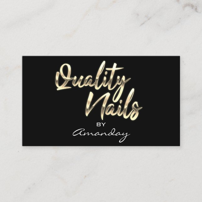 Black Gold Quality Nails Script Frame QRCode Logo Business Card (Front)