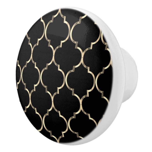 Black & Gold Quatrefoil  Ceramic Knob (Right)