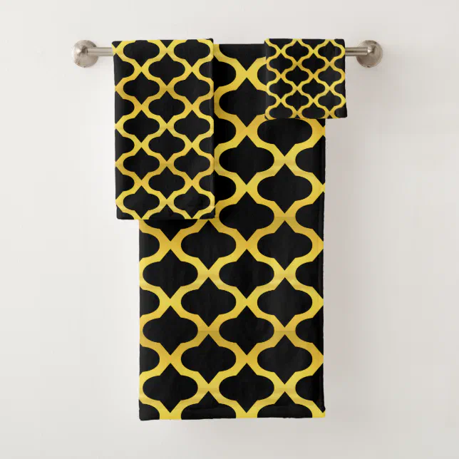 Black Gold Quatrefoil Pattern Bath Towel Set Zazzle