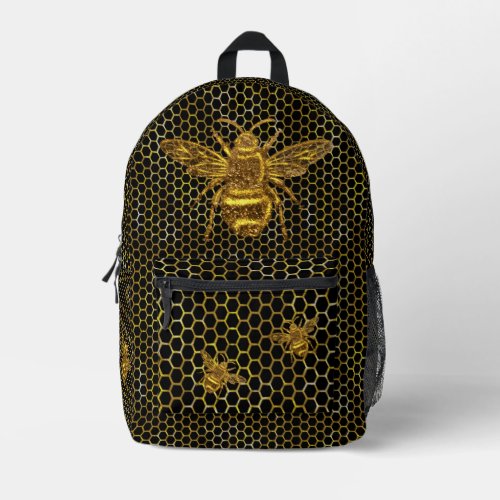 Black Gold Queen Bee Gold Beehive Printed Backpack