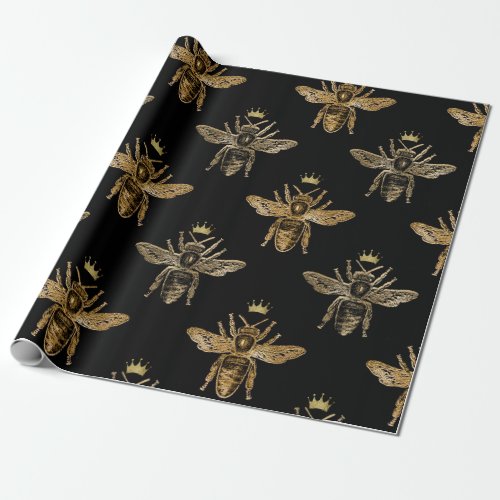 Black  Gold Queen Bee Wrapping Paper
