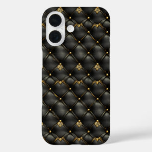 Black Gold Quilted Leather Pattern iPhone 16 Case