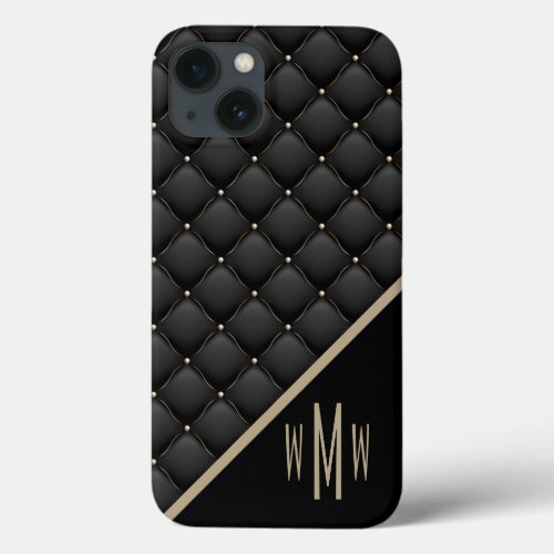 Black Gold Quilted Pattern Monogram iPhone 13 Case