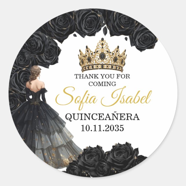 Black Gold Quinceañera Custom Sticker (Front)