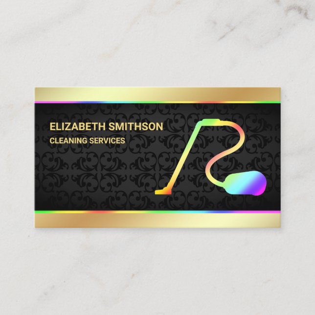 Black Gold Rainbow Vacuum Cleaner Cleaning Service Business Card (Front)