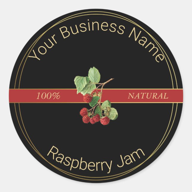 Black & Gold Raspberry Jam Product Label (Front)