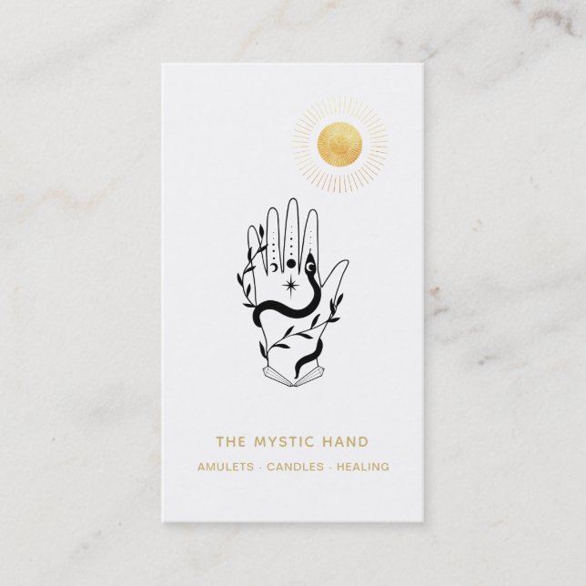 *~* Black - Gold Rays Mystic Hand .  Snake   Business Card (Front)