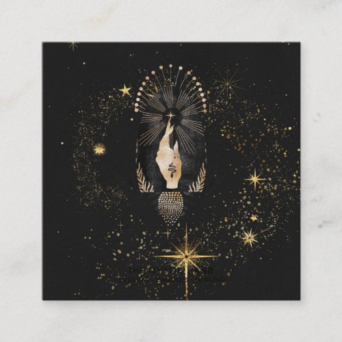  Black Gold Rays Stars Mystic Hand Snake Square Business Card