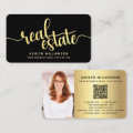 Black Gold Real Estate Agent QR Code Photo Broker Business Card | Zazzle